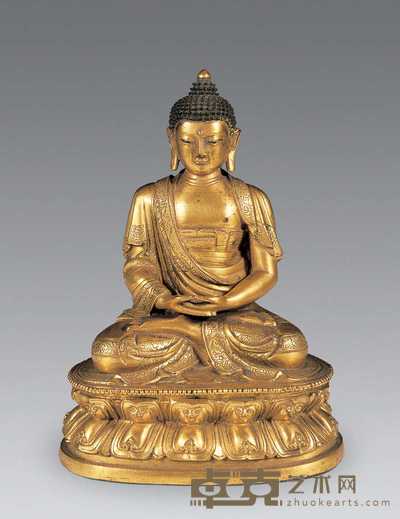 清康熙 鎏金坐佛像 高15.5cm